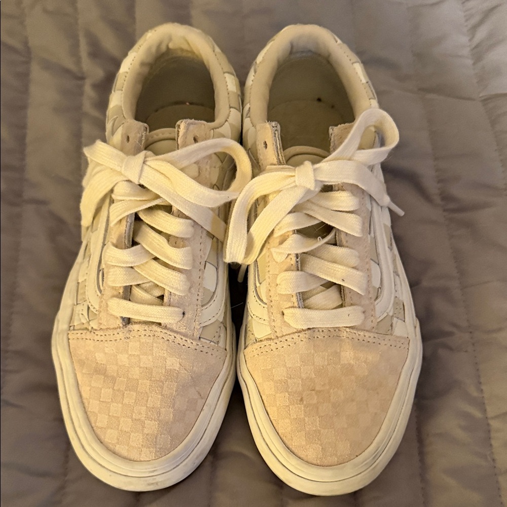 Vans White and Cream Checkered Sneakers